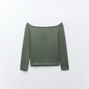 Zara off the shoulder seamless top long sleeve in gray green